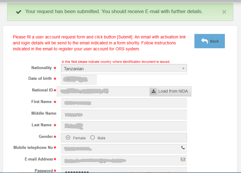 Step 3 Fill in the ORS Account Creation Form